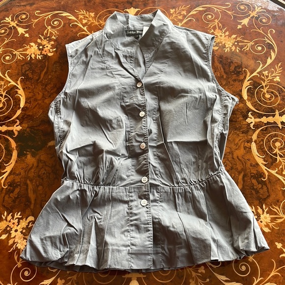 LIDA BADAY sz4 gray soft fitted sleeveless button down peplum top - Picture 1 of 5